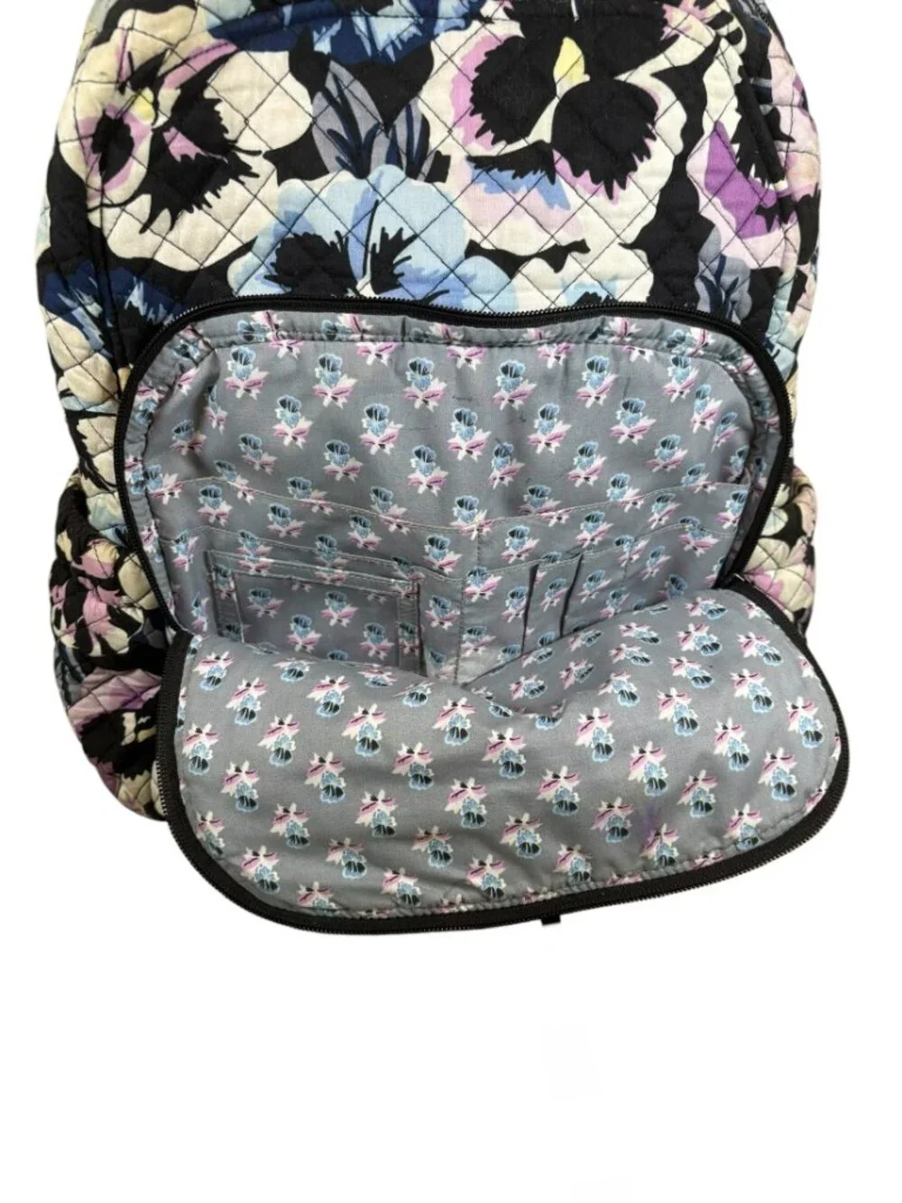 Large Vera Bradley Iconic Campus Backpack Quilted Plum Pansies